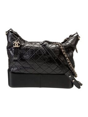 CHANEL Aged Calfskin Quilted Large Gabrielle Hobo Bag Black